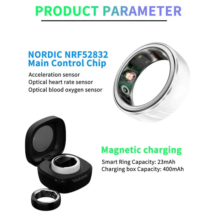 Premium Smart Fitness Ring with Charging Case - Heart Rate, Sleep & Health Monitoring, Blood Oxygen Detection, IPX8 