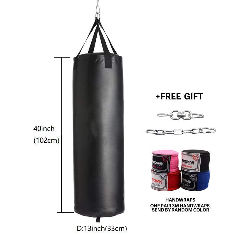Premium Professional Boxing Sandbag – 40/46in Empty Heavy Punching Bag for Gym & Fitness – Durable Synthetic Leather, Reinforced Webbing, Hanging Kick Training – Includes Hook, Carabiner & Handwraps - StrengthXPhysiotherapy