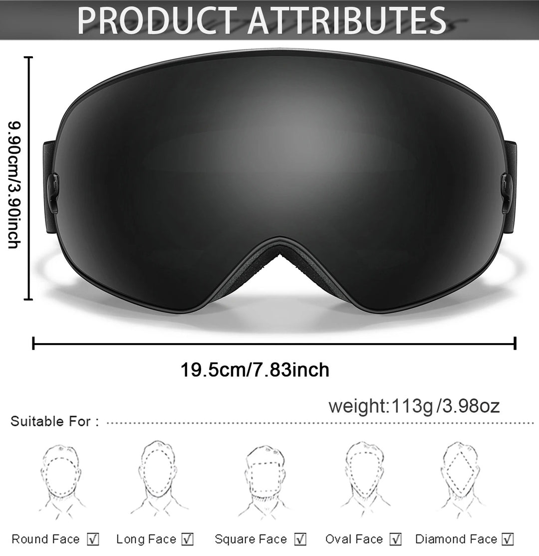 Premium Ski Goggles – Large Comma Spherical Design, Double-Layer Anti-Fog Lens, Winter Cycling & Sled Sports Glasses, Wide Field of View, Suitable for Myopia - StrengthXPhysiotherapy