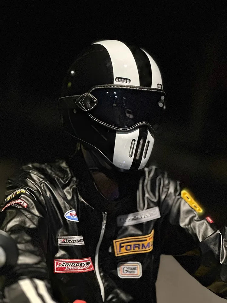 Premium Full Face Motorcycle Helmet – Retro Tokyo Style, Fiberglass, Clear Visor, Japan TT Design, Casco Moto for Men & Women