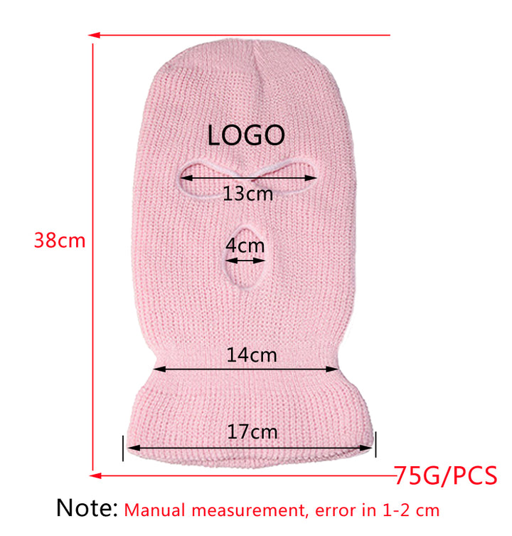 Premium Windproof Full Face Ski Mask – Men’s Wool Balaclava with 3 Holes, Warm Knit Winter Hat, Custom Embroidery, 16 Color