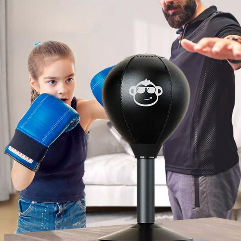 Premium Stress Relief Punching Bag – Desktop Boxing Speed Ball with Suction Cup Base – Inflatable Foam Spring for Reflex & 