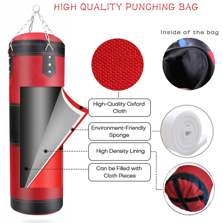 Premium Heavy Punching Sandbag – Durable Boxing Bag with Metal Chain Hook – Kick, Karate, Taekwondo Training – Includes Boxing Gloves, Wrist & Foot Guards, Shock-Absorbing Foam - StrengthXPhysiotherapy