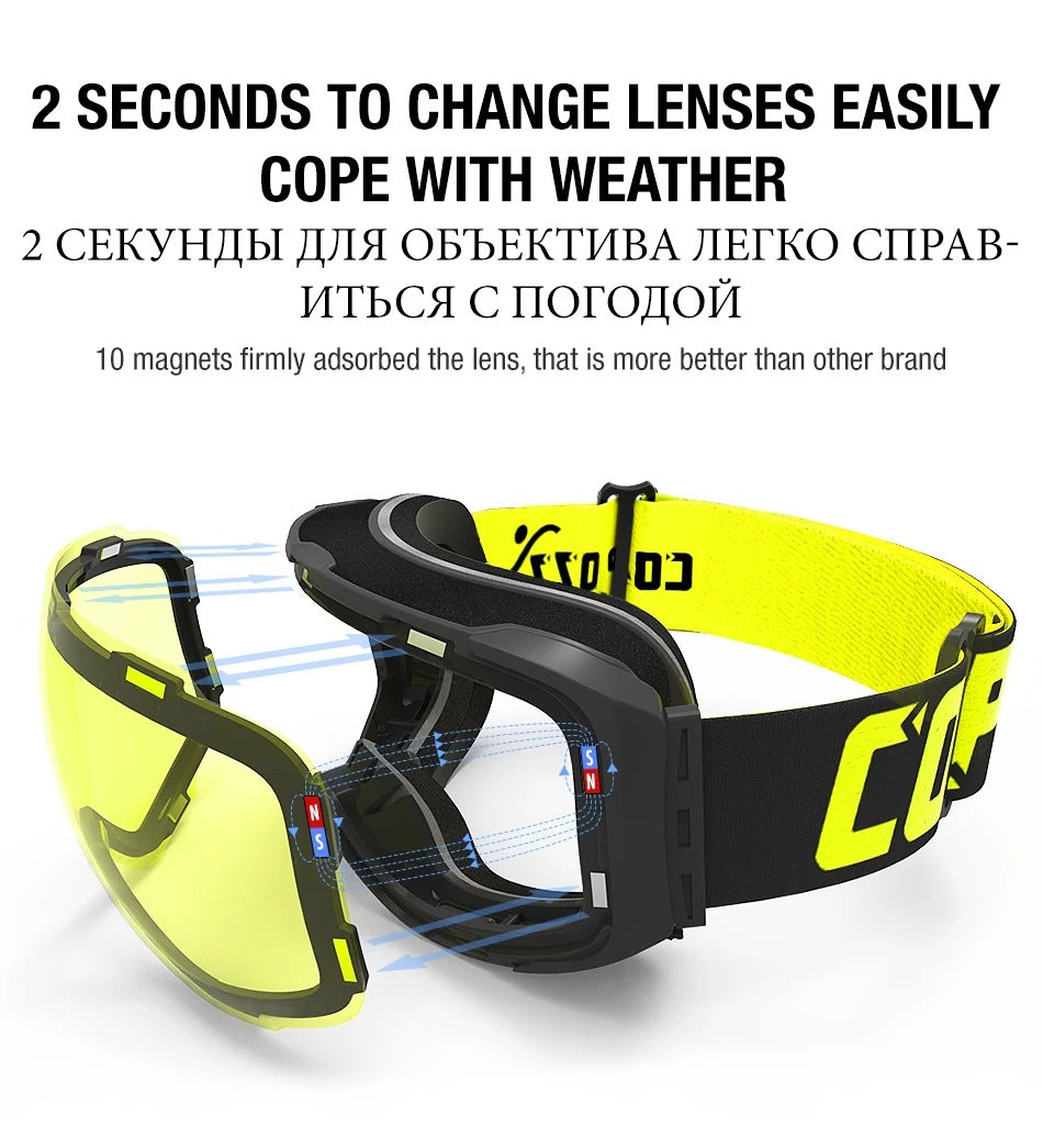 Premium Magnetic Ski Goggles – Quick-Change Lens, UV400 Protection, Anti-Fog, Explosion-Proof, Snowboard Ski Glasses for Men & Women, Includes Case and Yellow Lens - StrengthXPhysiotherapy