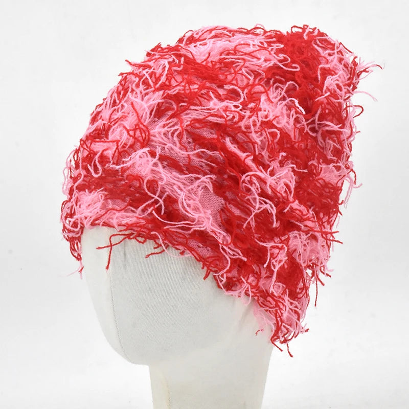 Premium Hip Hop Balaclava Beanie – Distressed Knit Ski Mask for Women, Camouflage Fuzzy Full Face Ski Hat, Outdoor Winter 