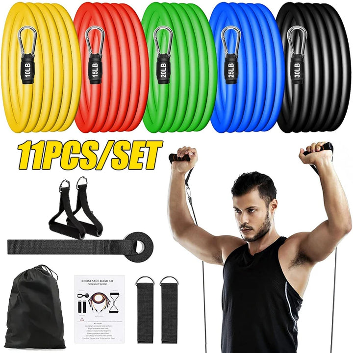 Premium 11pcs TPE Resistance Bands Set – Includes Door Anchor, Handles, Leg Ankle Straps, Carry Bag for Home Gym, Full Body 
