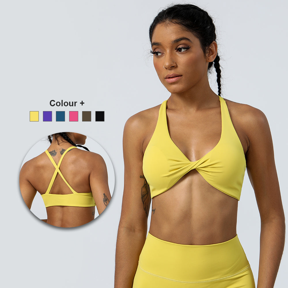 Premium High Support Sports Yoga Bra – Sexy Halter Straps, Push-Up Padded Bralette for Running, Gym & Fitness – Impact