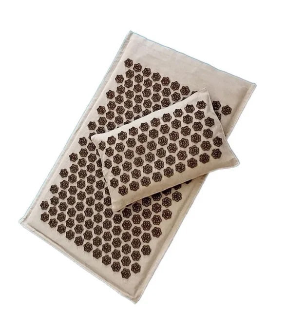 Premium Coconut Palm Acupressure Yoga Mat Set – 74x44cm Nature Linen Cushion & Pillow for Relaxation – Lightweight, Portable, with Canvas Bag – Available in Light Blue, Purple, Green, Dark Purple - StrengthXPhysiotherapy