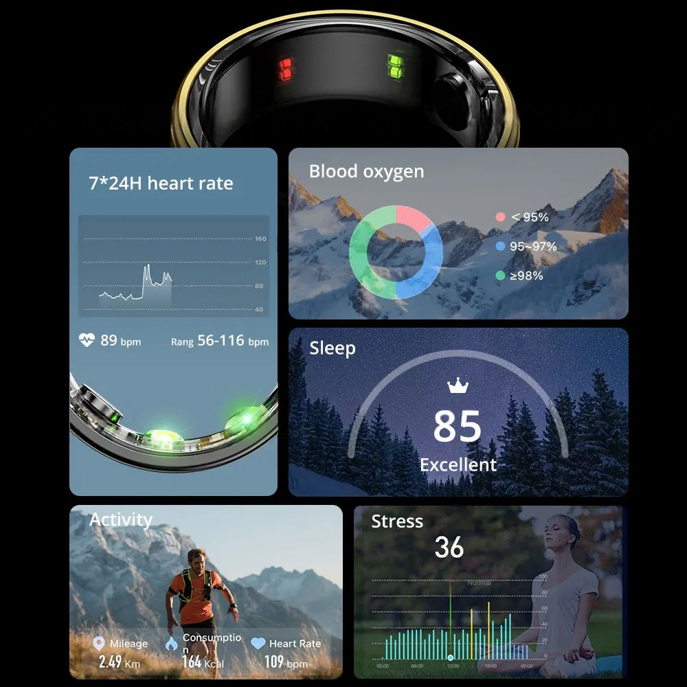 Premium Smart Ring – Heart Rate, Blood Oxygen, and Sleep Health Monitor for Men and Women, Waterproof 5ATM Fitness Tracker 