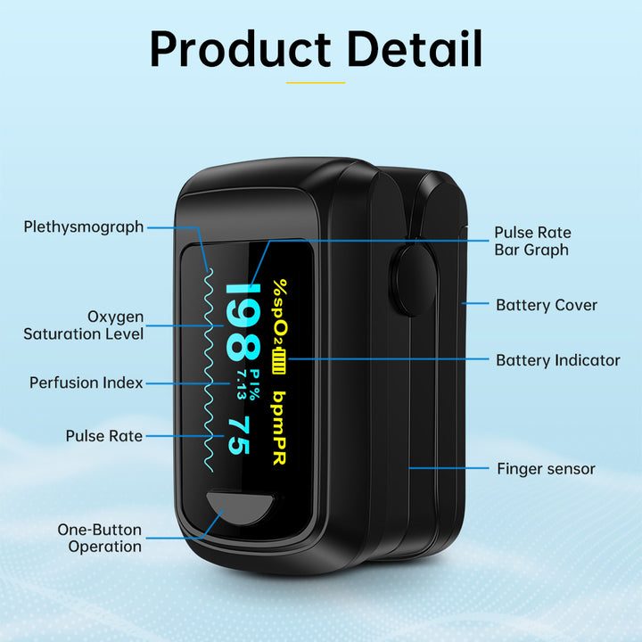 Premium Fingertip Pulse Oximeter – SPO2, Heart Rate, and Perfusion Index Monitor with OLED Display, Fast 8-Second Reading
